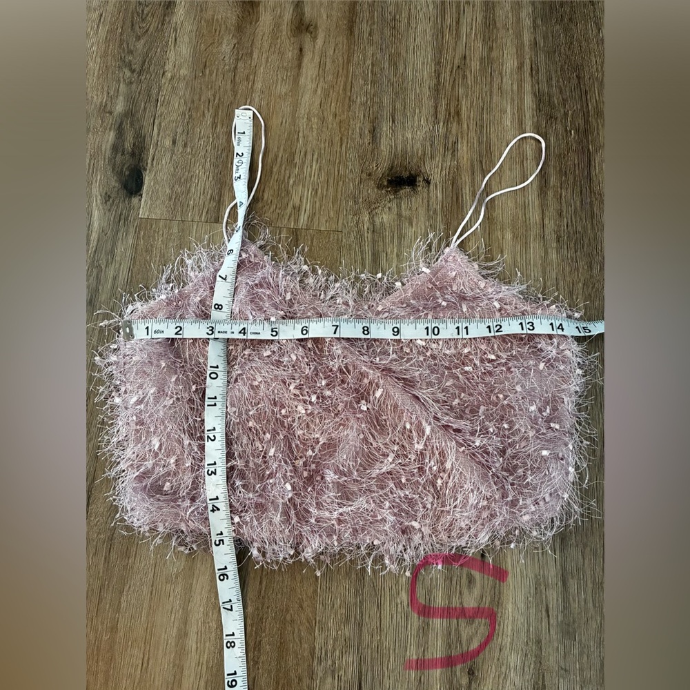 HAYDEN LOS ANGELES Blush Textured Crop Top Tank Cami with Spaghetti Straps. - Picture 5 of 6